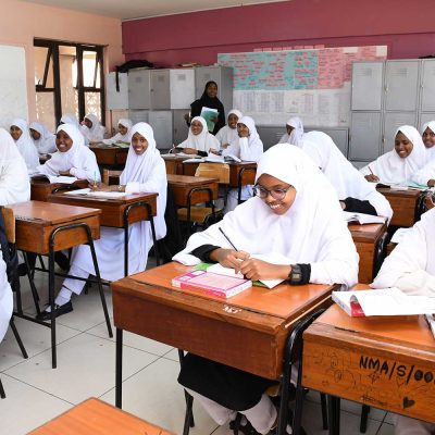 Happy girls in class